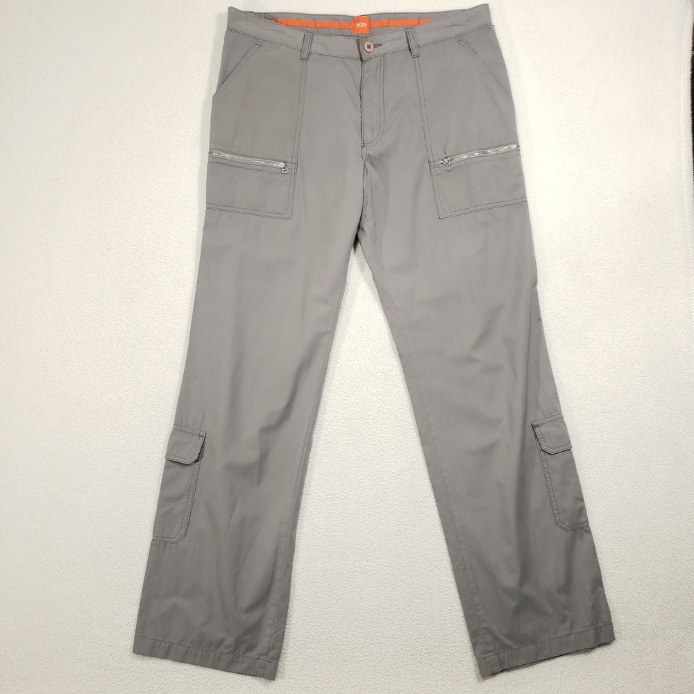 HUGO BOSS Cargo Pants Mens 36x34 Gray Straight Leg Multi-Pocket Casual Outdoor